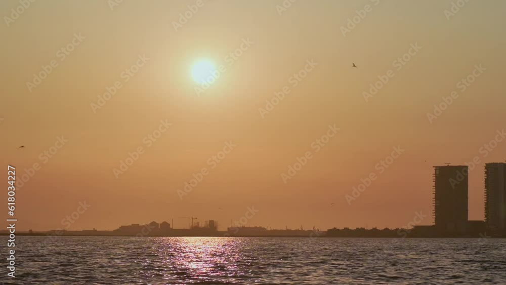 sunset and city view at sea sunset and city view at sea