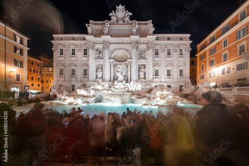 Fotografie Trevi Fountain with crowds at night, Rome, Italy