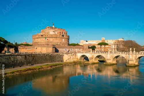 Castel Sant'Angelo with the bridge and River Tiber, Rome, Italy