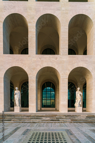 Photography Palazzo della Civiltà Italiana building, monument in Rome, Italy