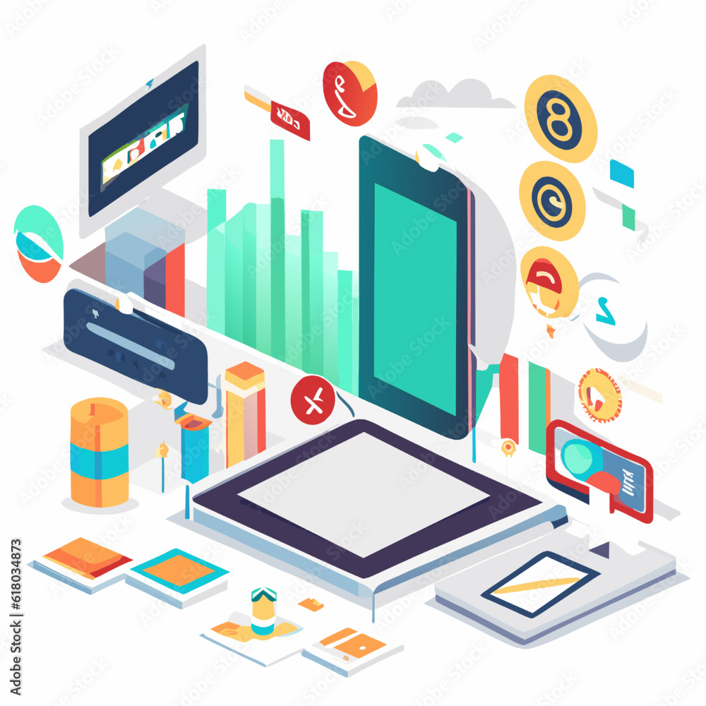 Isometric flat design vector illustration concept of big data analytics, digital technology and analytics. Isometric flat design vector illustration concept of big data analytics, digital technology and analytics.