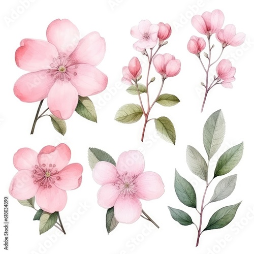 Watercolor flowers. Set Watercolor of multicolored colorful soft flowers. Flowers are isolated on a white background. Flowers pastel colors