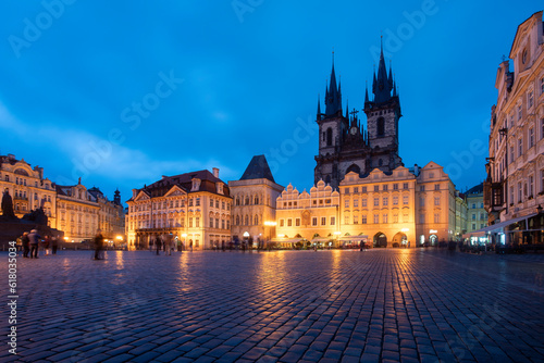 Old Town Square and Church of Our Lady before Týn at night