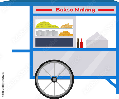 Gerobak Bakso. Traditional Indonesian meatball cart for street food vendor. Flat style. Isolated on white background. Cart icon. photo