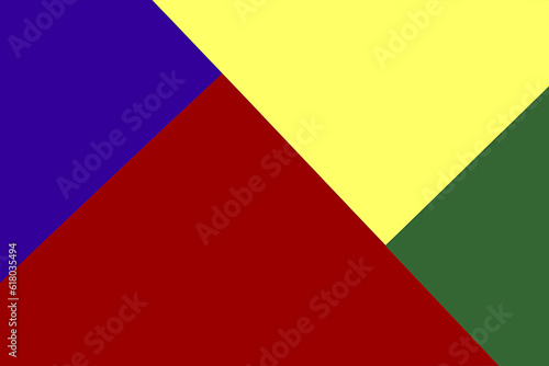 Multi-colored background of four colors. View from above. Blue, yellow, red and green colors are geometrically arranged. Banner. Desktop. Gradient background