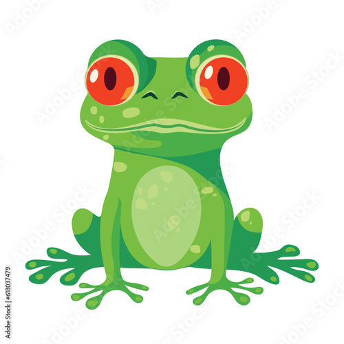 Cute Frog in Flat isolated on white background. Style Cartoon Hand Drawn Templates frog Illustration 