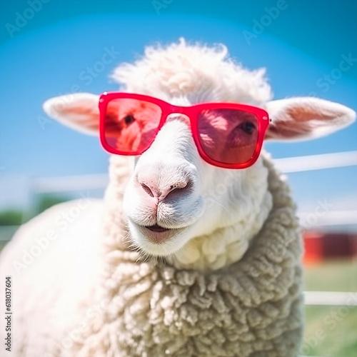 Sheep wearing sunglasses. © Kanchana