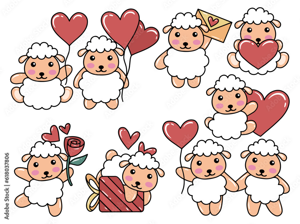Obraz premium Sheep Cartoon Cute Animal Illustration
