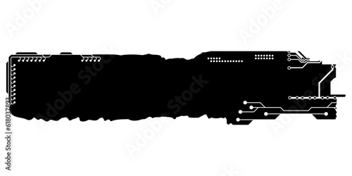 Rectangular design element silhouette in tech style isolated on white. Long tech plate with copy space. Clipart.