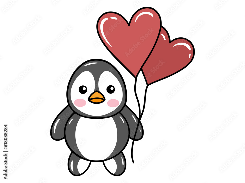 Penguin Cartoon Cute for Valentines Day