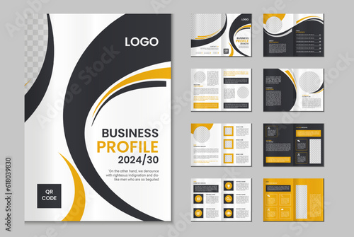 Company profile, multipage brochure template, include cover page, vertical a4 format presentation, landing page, annual report, leaflet, magazine, catalog, trendy minimalist colorful geometric design