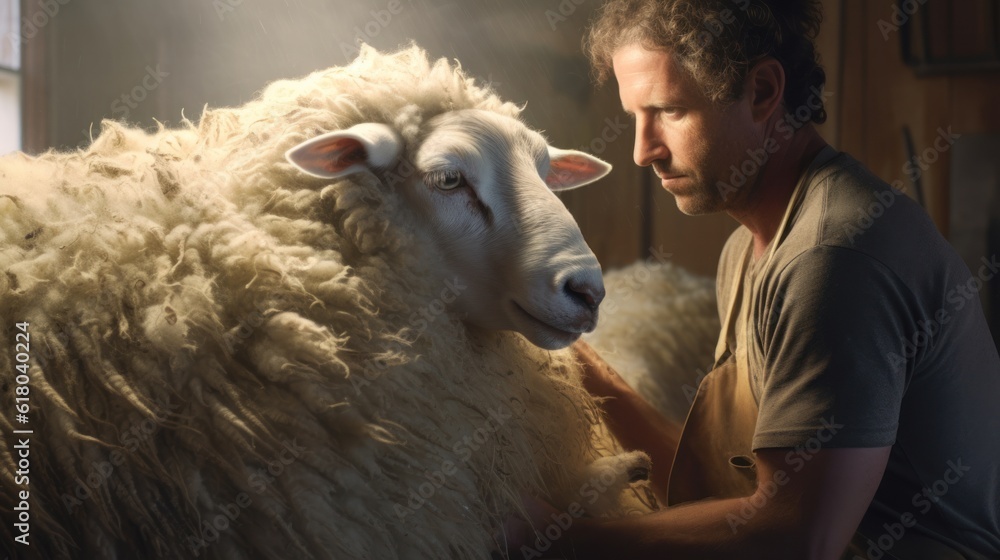 Naklejka premium farmer shearing sheep
