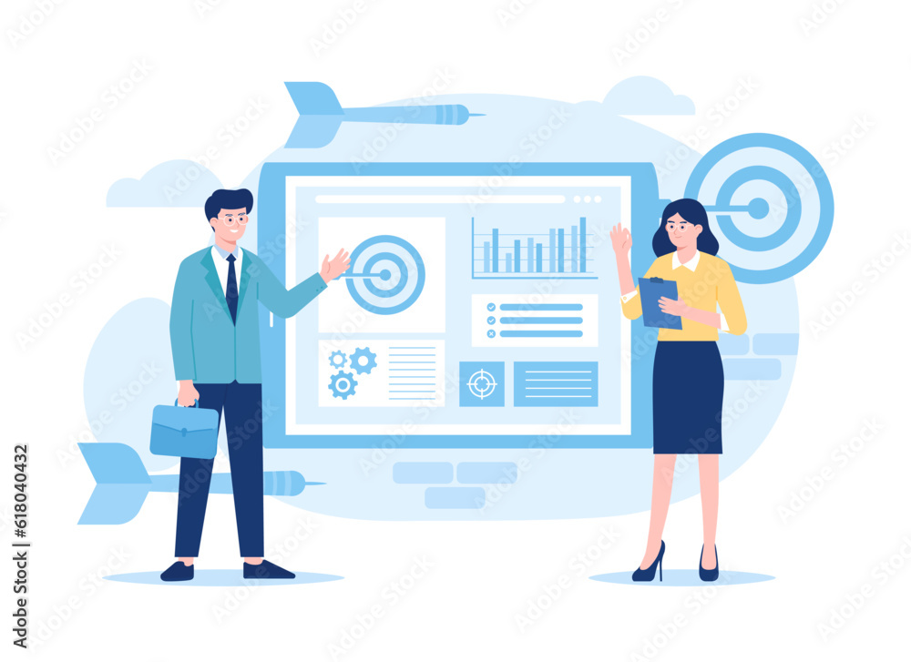 Fototapeta premium Business strategy to achieve targets, trending concept flat illustration