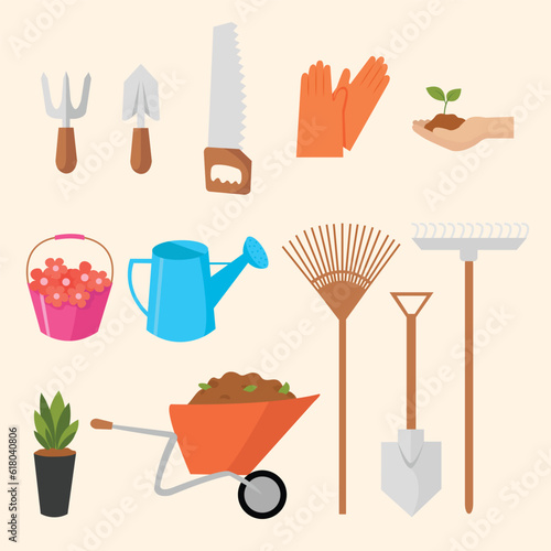 gardening tools set vector, Gardening elements collection