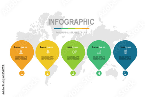 infographic elements  template, business concept with, 5 steps  , multi color  shape design for workflow layout, diagram, annual report, web design.Creative banner, label vector