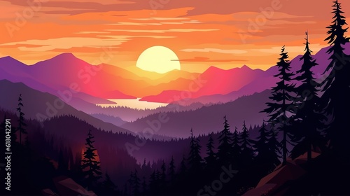 Illustrations of beautiful and tranquil landscapes and natural scenery,AI generated. 