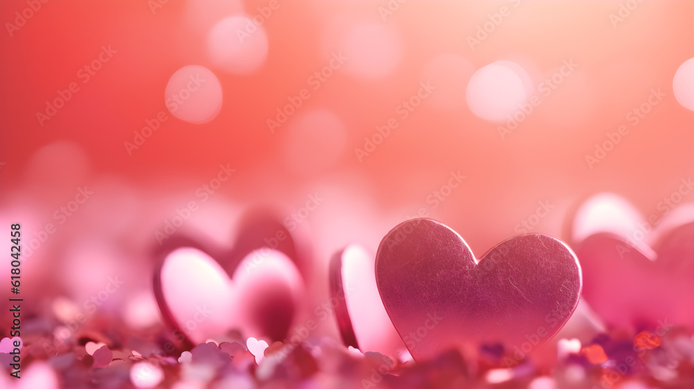 pink heart with pink glitter and bokeh light created with Generative AI 