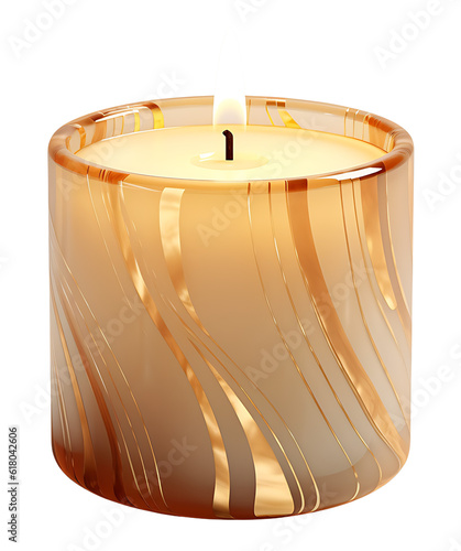 Burning candle in a glass candlestick. Isolated on transparent background. KI.
