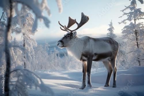 Reindeer winter forest animal. Generate Ai
