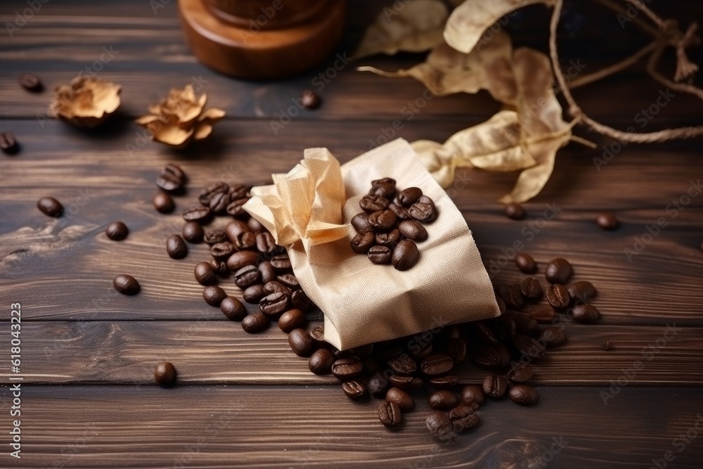 Sachet coffee beans table. Generate Ai Sachet coffee beans table. Generate Ai