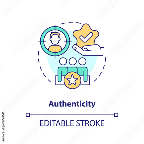 Authenticity concept icon. Self expression. Safe environment. Community support. Social inclusion. Person identity abstract idea thin line illustration. Isolated outline drawing. Editable stroke