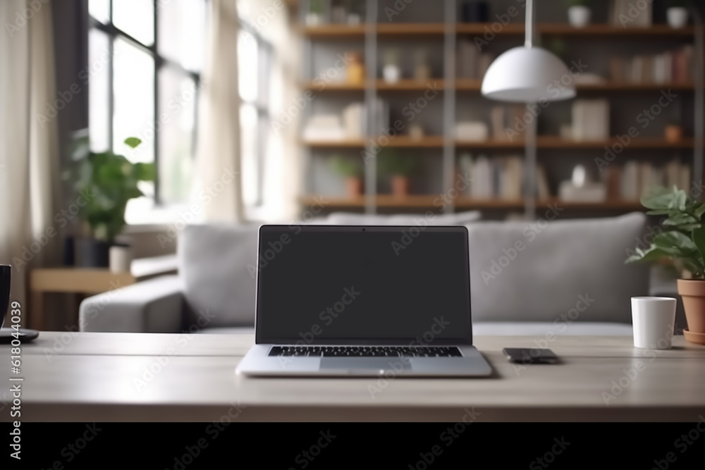 isolated computer laptop in the interior table isolated computer laptop in the interior table