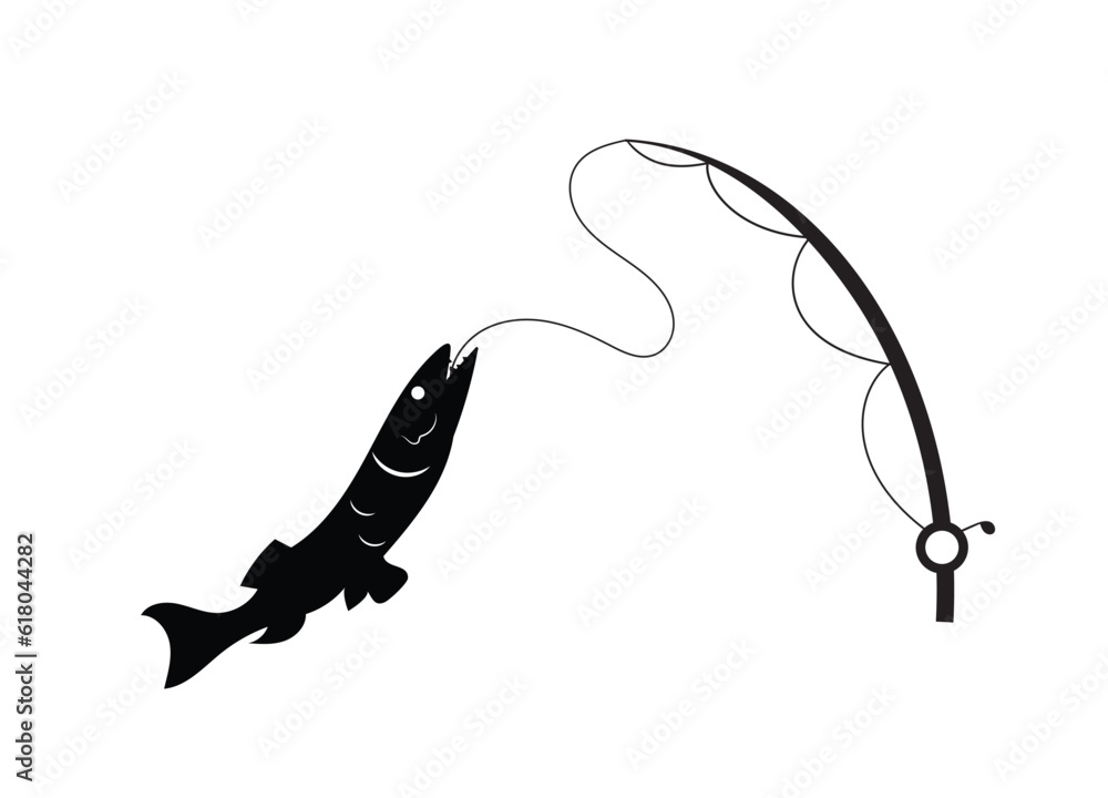 Obraz premium Fishing vector icon. Fish on a hook.