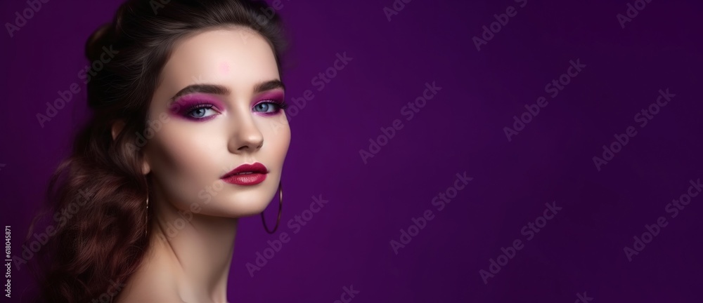 Woman bright makeup banner. Generate Ai