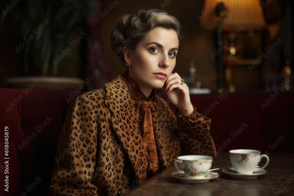 Woman coat coffee cafe. Generate Ai Woman coat coffee cafe. Generate Ai