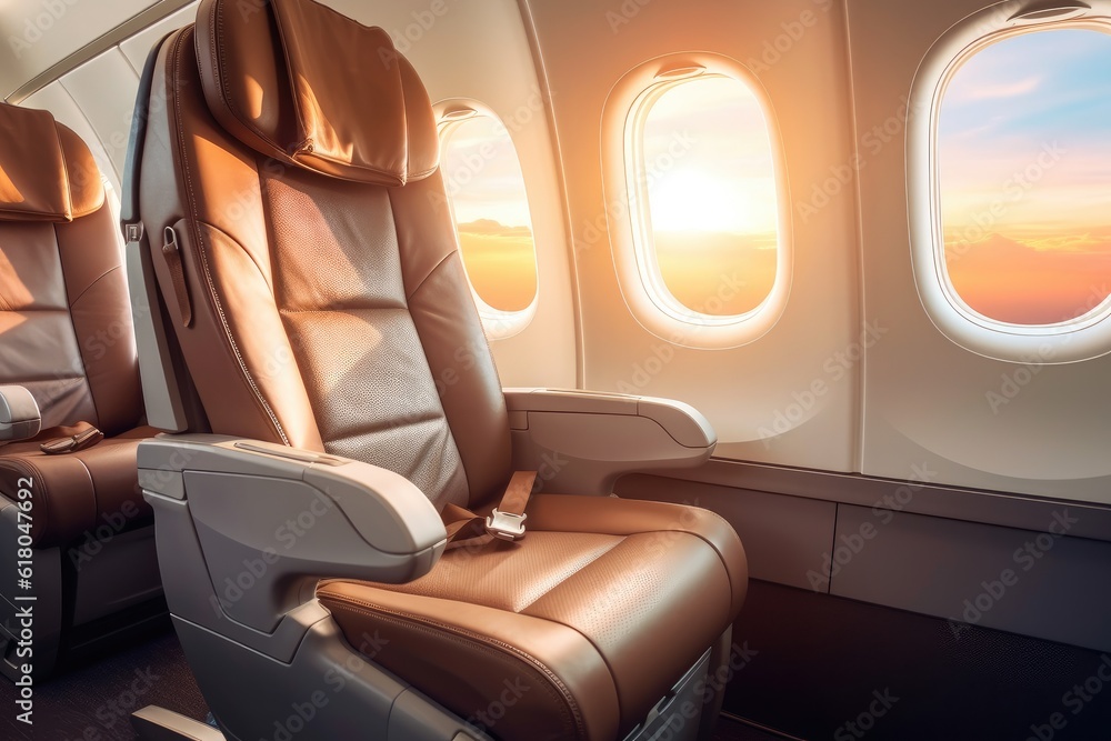 Airplane first class interior view, AI generated Stock Illustration ...