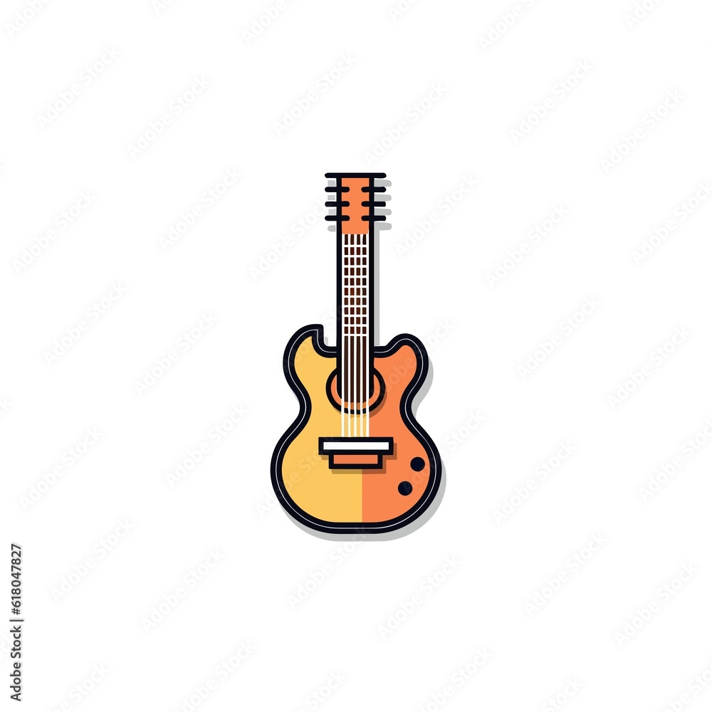 Naklejka premium Linear Guitar Illustration. Minimalism and Flat Colored Outline Icon Style.