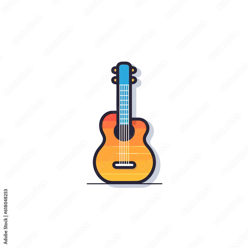 Fototapeta premium Linear Guitar Illustration. Minimalism and Flat Colored Outline Icon Style.