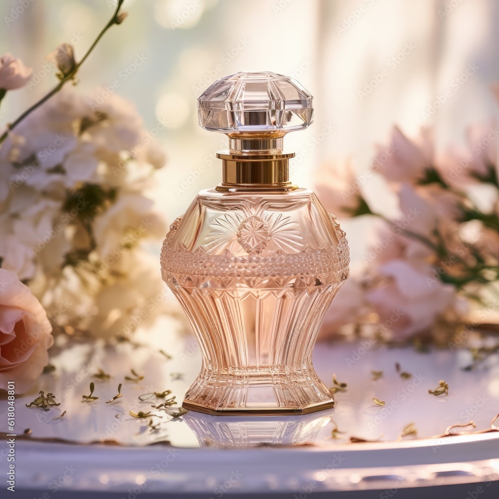 Luxurious perfume bottle - closeup product photo created using generative AI tools Luxurious perfume bottle - closeup product photo created using generative AI tools