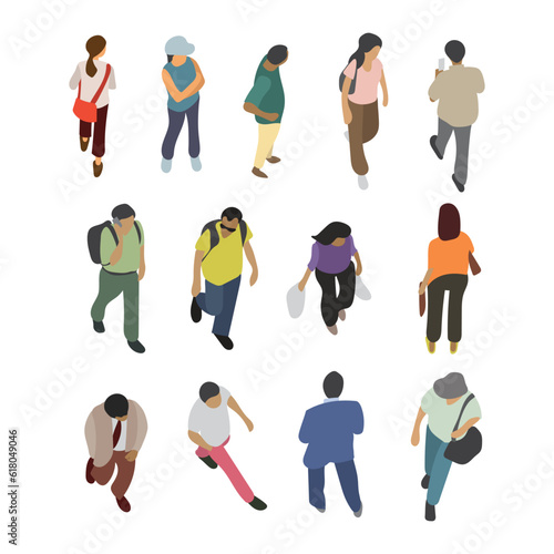 set of people on street eagle view vector flat design