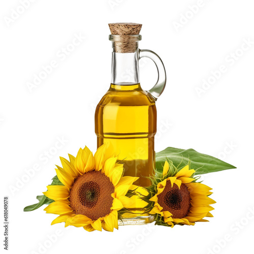 Bottle of oil and sunflower