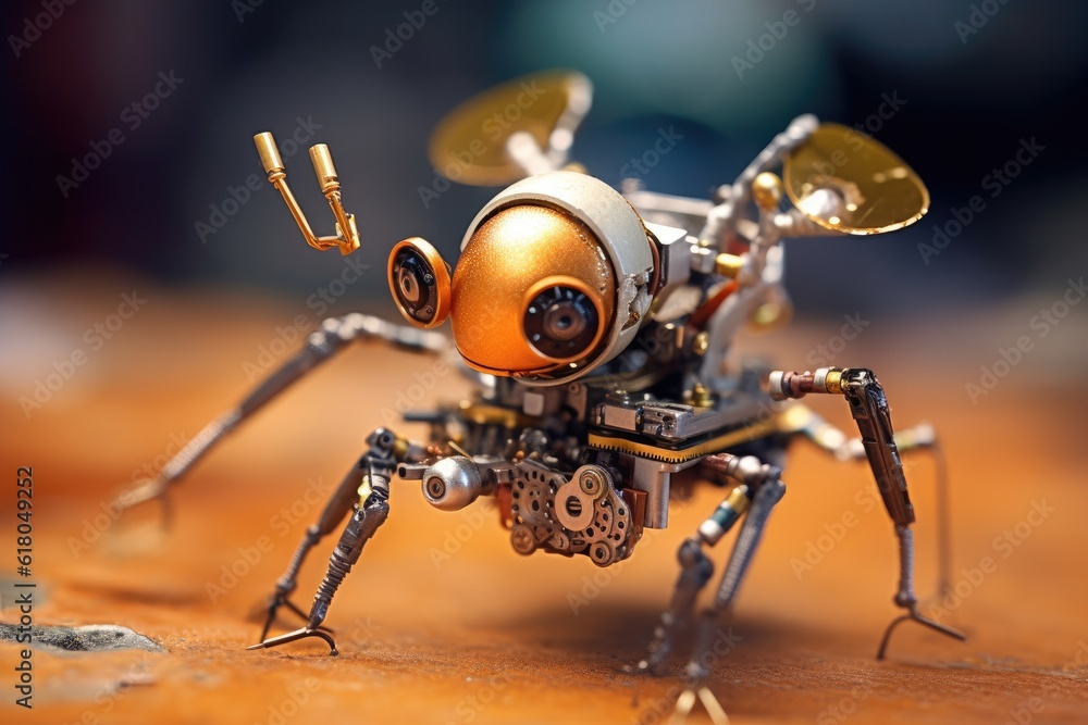 Fototapeta premium Microscopic spy robot in the shape of an insect. Generative AI
