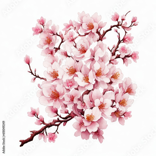 Watercolor intricate baroque cherry blossom painting image with white background Generative AI.