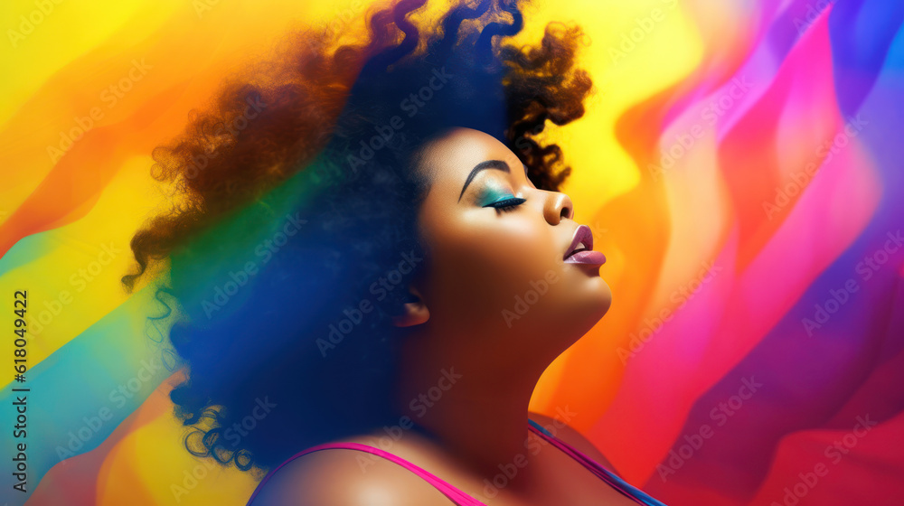 Young black woman blur soft colorful background Young black woman blur soft colorful background