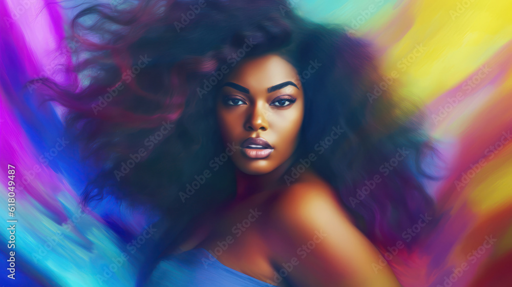 Young black woman blur soft colorful background