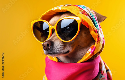 cute dog wearing sunglasses with hoodie