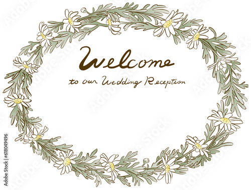 結婚式のウェルカムボード　マーガレットのリース　カラー　楕円形