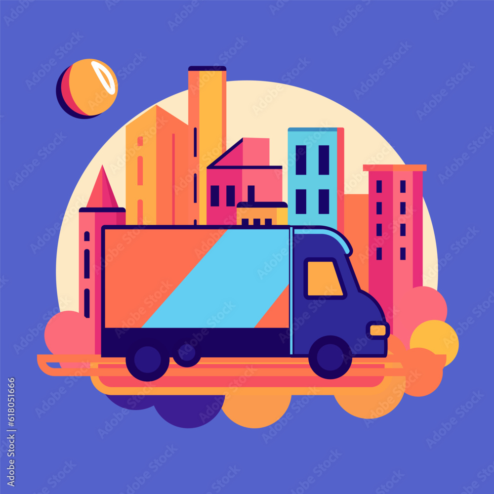Delivery truck. Concept online map, tracking, service. Online delivery service concept, online order tracking, delivery home and office. Vector illustration.