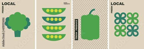 Green vegetables collection. Decorative abstract flat vector illustration with green vegetables. Green vegetables set, broccoli, green pepper, peas. Perfect background for web posters, cover design.