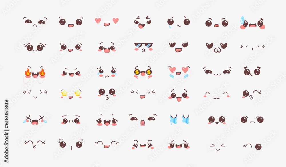 Fototapeta premium Big collection of cute stickers in kawaii style