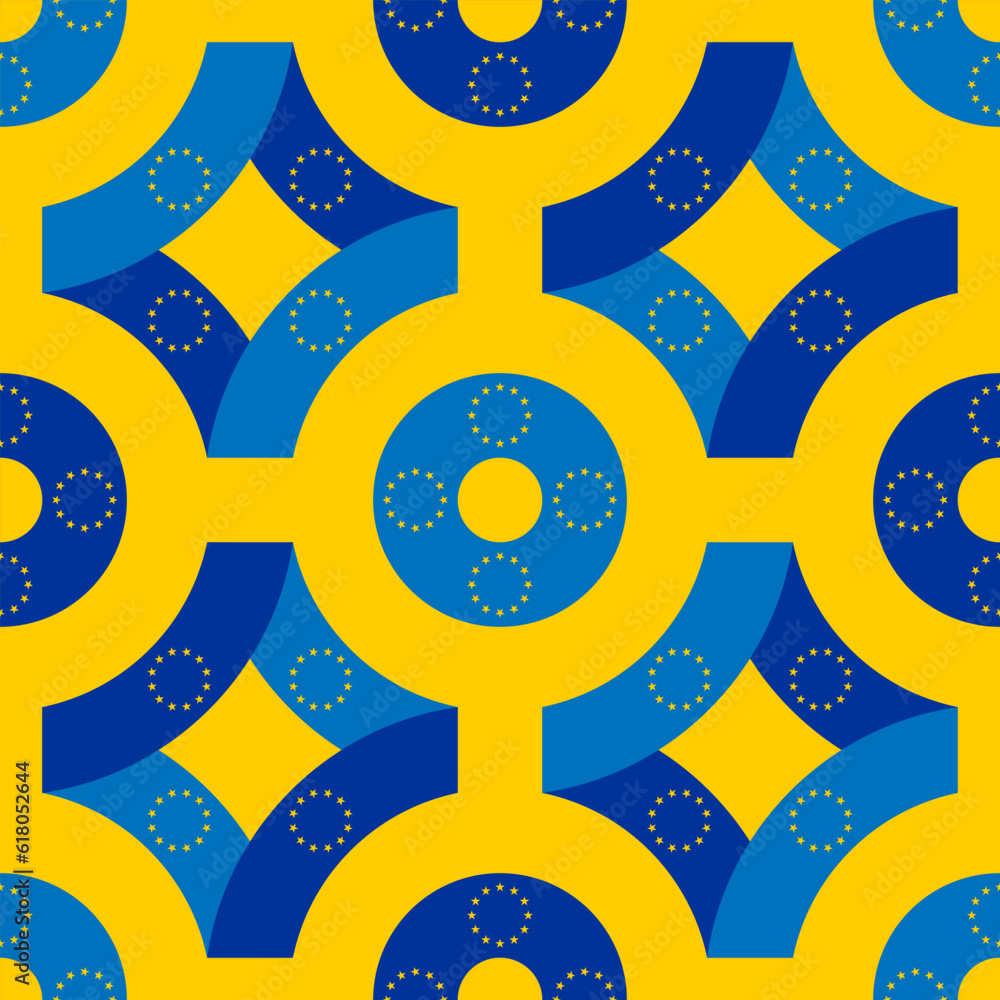 european union flag pattern. tracery design. yellow star background. vector illustration