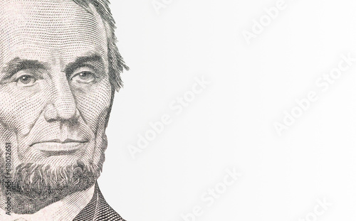 Banner with portrait of US president Abraham Lincoln. Business, money concept. Copy space for text