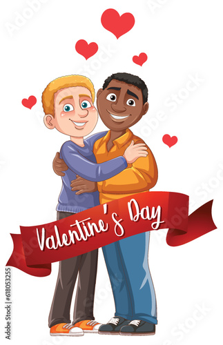 Interracial male couple Valentine day sign