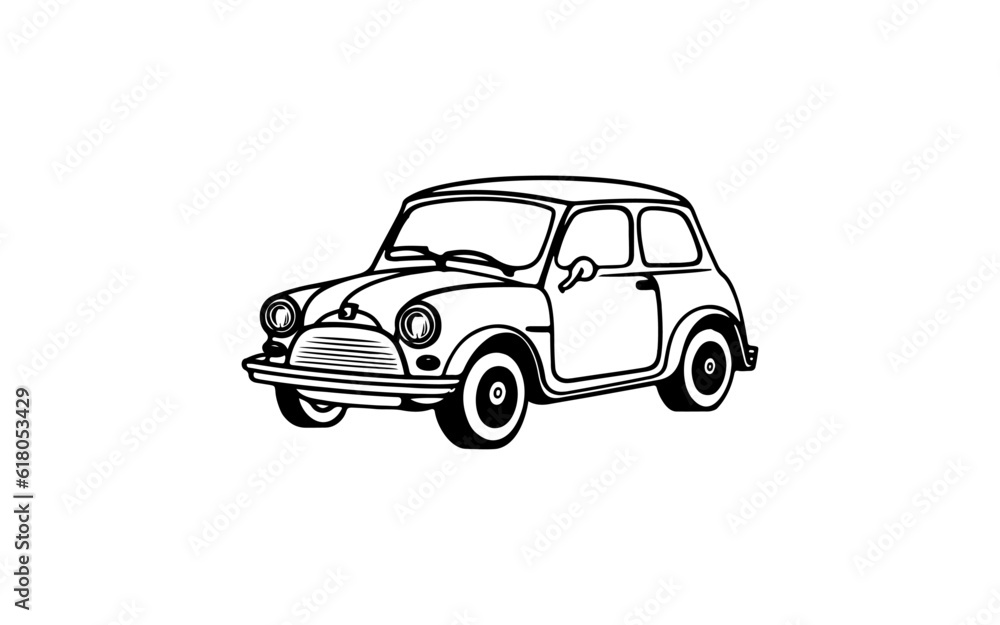 Obraz premium Old car doodle line art illustration with black and white style for template.