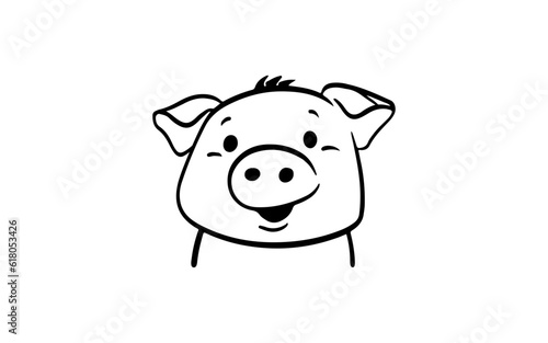 Smile pig doodle line art illustration with black and white style for template.
