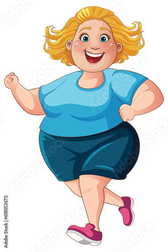 Middle age chubby woman jogging